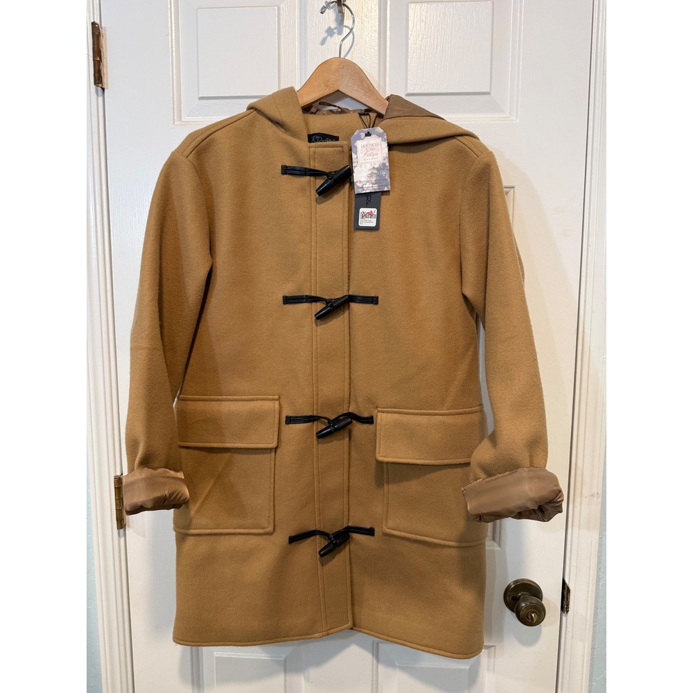 Classic Duffle‎ coat Camel Color Toggle Hooded Warm Winter Outerwear XS M